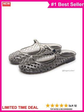Women's Mary Jane Jelly Slide Sandals Perforated Mesh Flat Mules